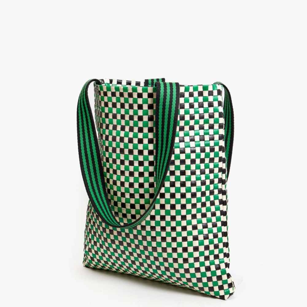 Clare. V Stylish Green and Black Checkered Tote - Picture 4 of 4